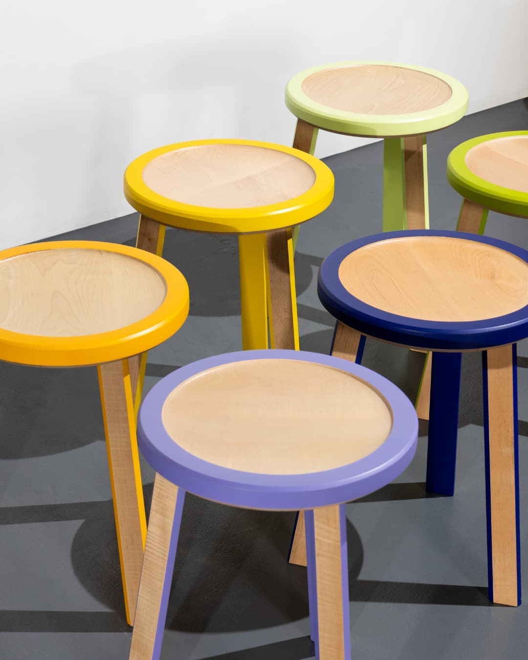 A collection of chair height (19") Trio Stools. They also make great little side tables. 
#stool #seat #chair #sidetable #furniture #woodworking #modern #design #color #craft #decor #interiors #interiordesign #styleinspo #homeinspo #designinspo #designideas